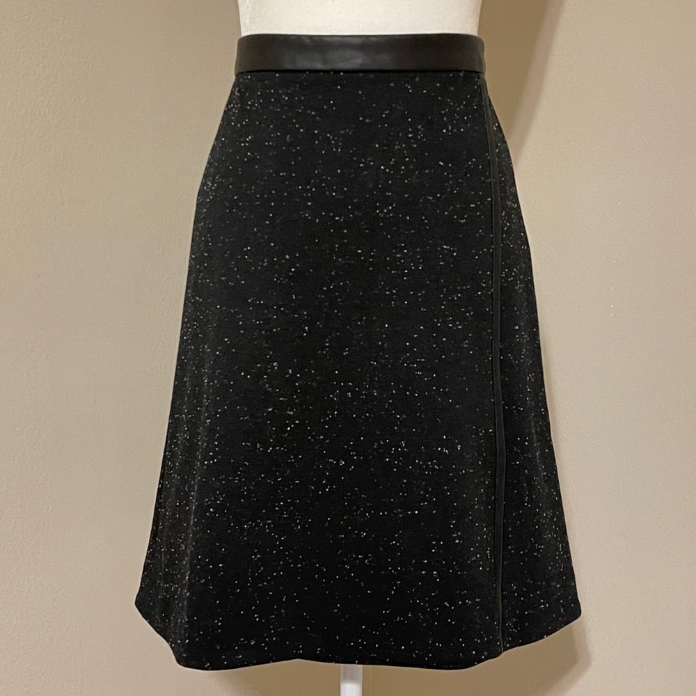 Ann Taylor peppered flare skirt leather detail